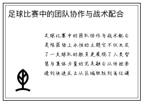 足球比赛中的团队协作与战术配合