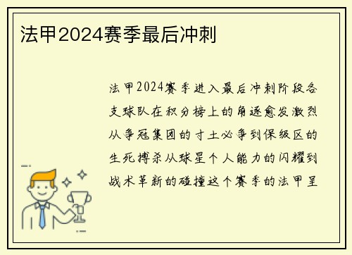 法甲2024赛季最后冲刺