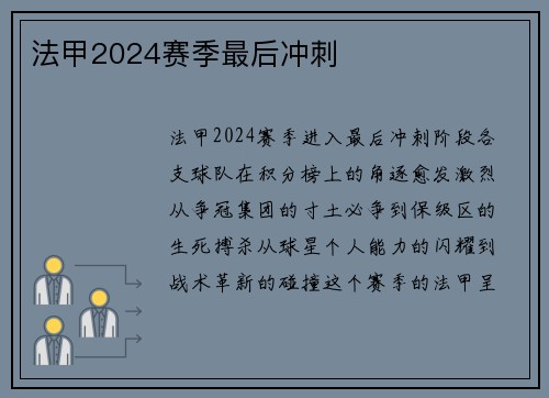 法甲2024赛季最后冲刺